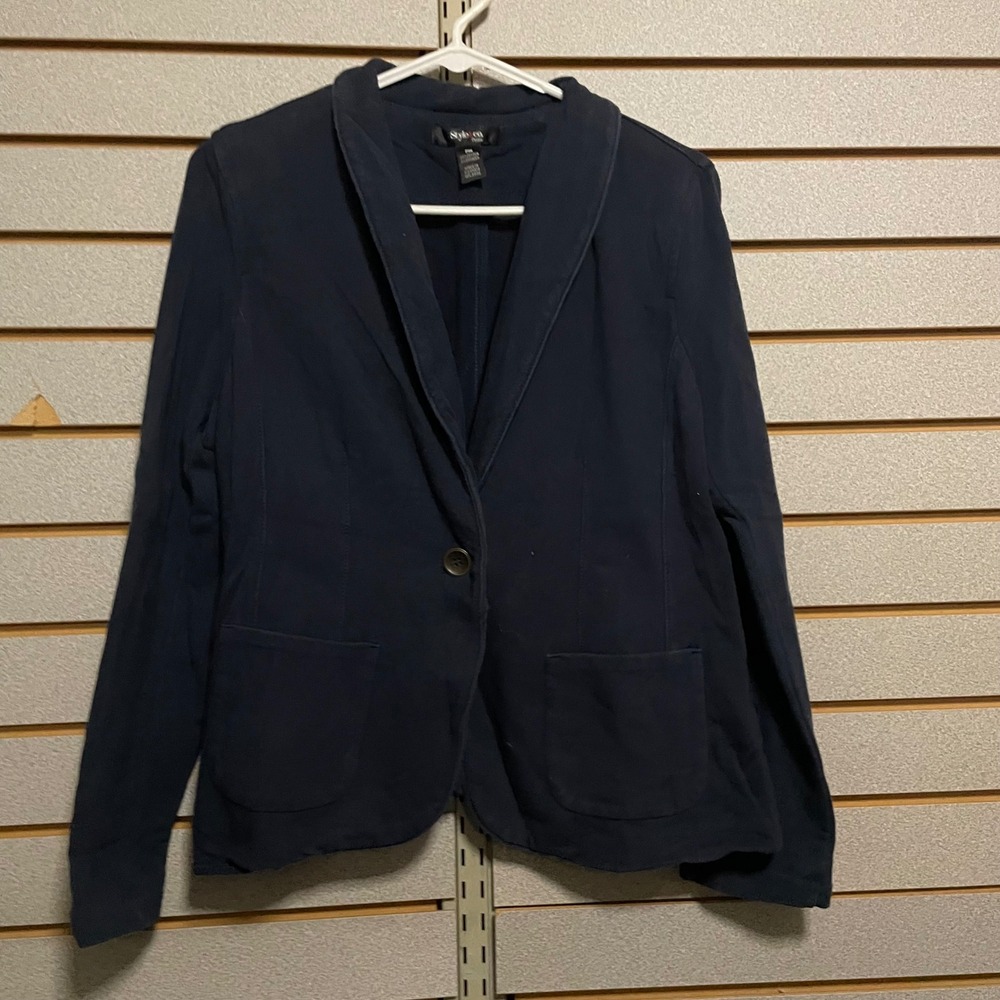 Style & Co Petite Navy Blue One Button Knit Blazer Jacket Size Petite Medium P M